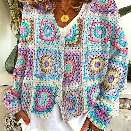Women's Christmas Abstract Print Casual Cape Coat Button Cardigan Sweater 2