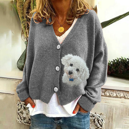 Women's Christmas Abstract Print Casual Cape Coat Button Cardigan Sweater 1