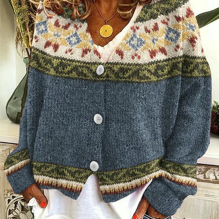 Women's Christmas Abstract Print Casual Cape Coat Button Cardigan Sweater 2