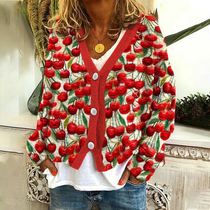 Women's Christmas Abstract Print Casual Cape Coat Button Cardigan Sweater 3