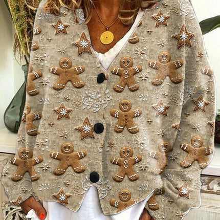 Women's Christmas Abstract Print Casual Cape Coat Button Cardigan Sweater