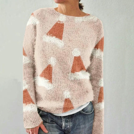 Women's Long Sleeve Soft Sweater 3D Printed Round Neck Knitted Sweater
