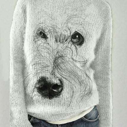Women's Long Sleeve Soft Sweater 3D Animal Print Round Neck Knit Sweater