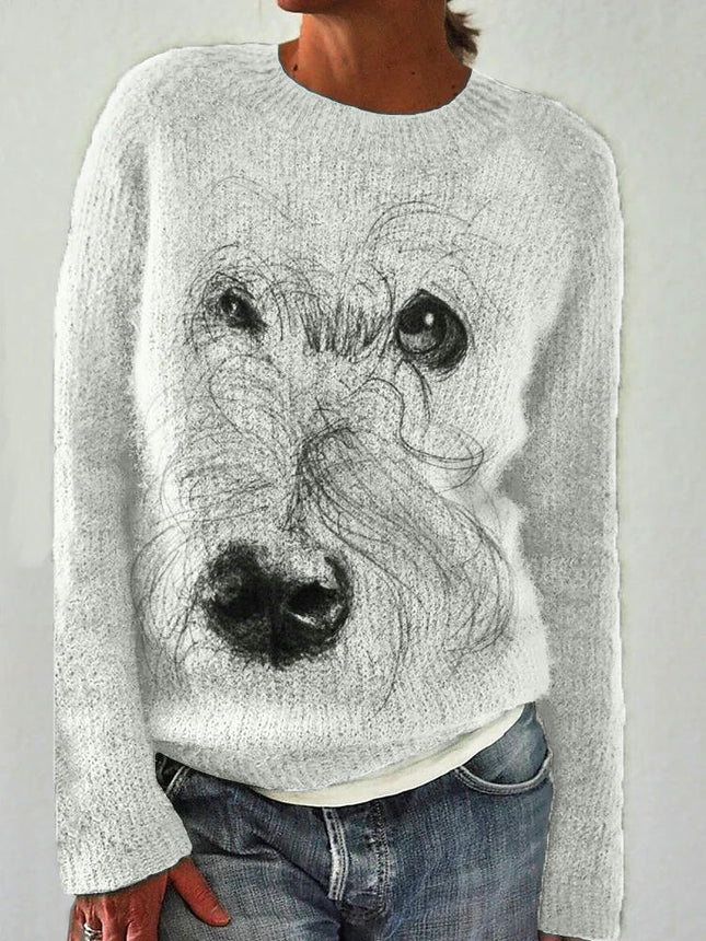 Women's Long Sleeve Soft Sweater 3D Animal Print Round Neck Knit Sweater