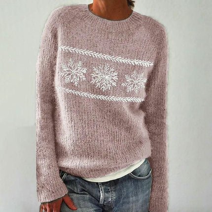 Women's Long Sleeve Casual Sweater Round Neck Jacquard Knit Sweater Coat