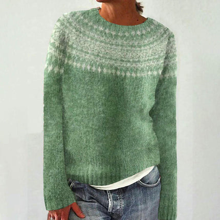 Women's Long Sleeve Casual Sweater Round Neck Jacquard Knit Sweater Coat