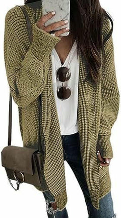 Women's Plaid Long-Sleeved Front Cardigan Oversized Thick Knitted Sweater Jacket 1
