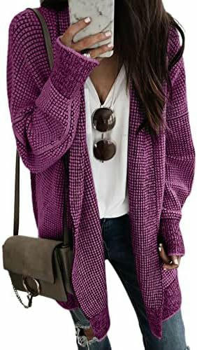 Women's Plaid Long-Sleeved Front Cardigan Oversized Thick Knitted Sweater Jacket 1