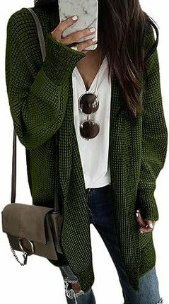 Women's Plaid Long-Sleeved Front Cardigan Oversized Thick Knitted Sweater Jacket 1