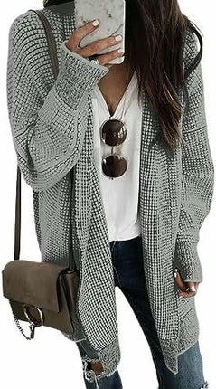 Women's Plaid Long-Sleeved Front Cardigan Oversized Thick Knitted Sweater Jacket