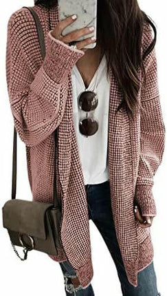 Women's Plaid Long-Sleeved Front Cardigan Oversized Thick Knitted Sweater Jacket