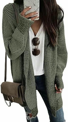 Women's Plaid Long-Sleeved Front Cardigan Oversized Thick Knitted Sweater Jacket