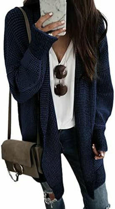 Women's Plaid Long-Sleeved Front Cardigan Oversized Thick Knitted Sweater Jacket