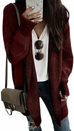 Women's Plaid Long-Sleeved Front Cardigan Oversized Thick Knitted Sweater Jacket