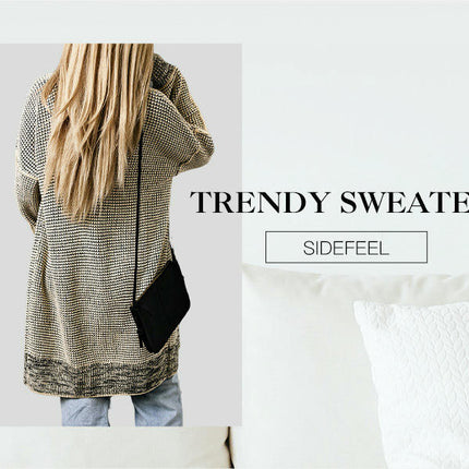 Women's Plaid Long-Sleeved Front Cardigan Oversized Thick Knitted Sweater Jacket 1