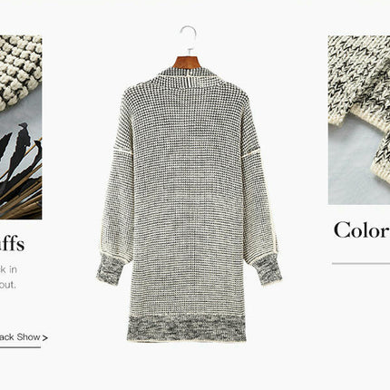 Women's Plaid Long-Sleeved Front Cardigan Oversized Thick Knitted Sweater Jacket 1