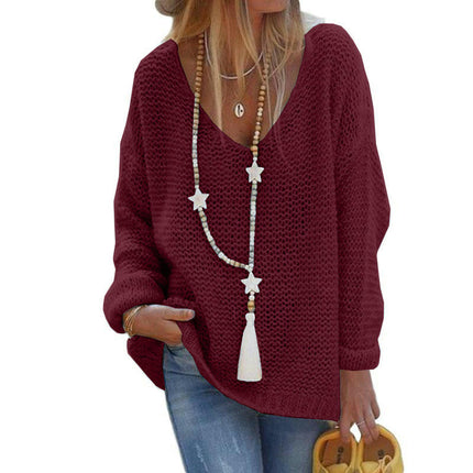 Women's V Neck Lightweight Hollow Out Long Sleeve Sexy Knit Sweater