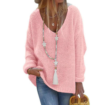 Women's V Neck Lightweight Hollow Out Long Sleeve Sexy Knit Sweater