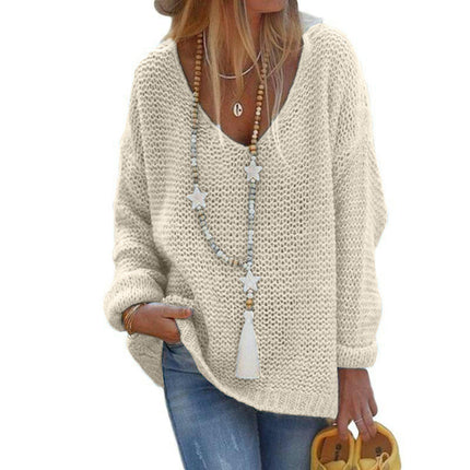 Women's V Neck Lightweight Hollow Out Long Sleeve Sexy Knit Sweater