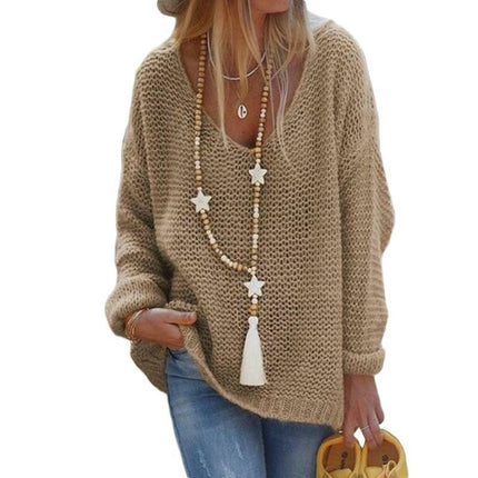 Women's V Neck Lightweight Hollow Out Long Sleeve Sexy Knit Sweater