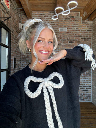 Women's Crew Neck Long Sleeve Knitted Sweater Handmade Whip Butterfly Top