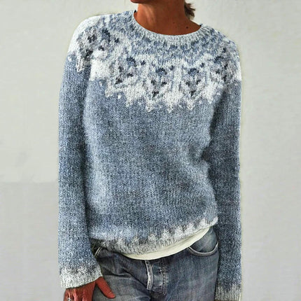 Women's 3D Printed Round Neck Soft Sweater Casual Jacket Knitwear