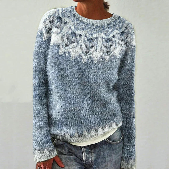 Women's 3D Printed Round Neck Soft Sweater Casual Jacket Knitwear