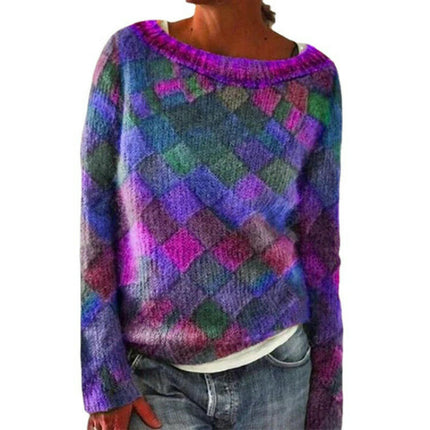 3D Printed Women's Pullover Sweater Casual Loose Long Sleeve Knit Top