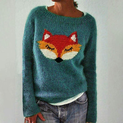 3D Printed Women's Pullover Sweater Casual Loose Long Sleeve Knit Top