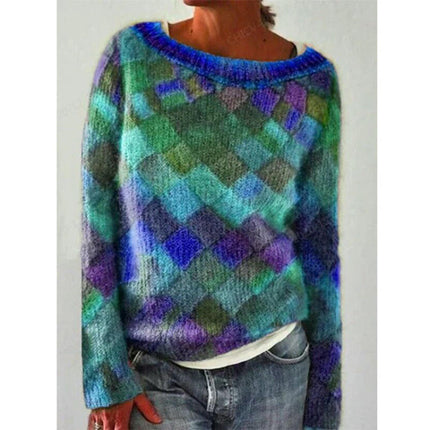 3D Printed Women's Pullover Sweater Casual Loose Long Sleeve Knit Top