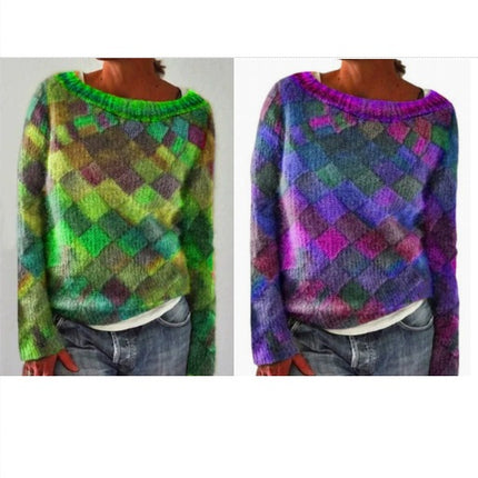 3D Printed Women's Pullover Sweater Casual Loose Long Sleeve Knit Top