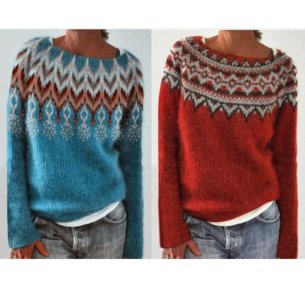 3D Printed Women's Pullover Sweater Casual Loose Long Sleeve Knit Top