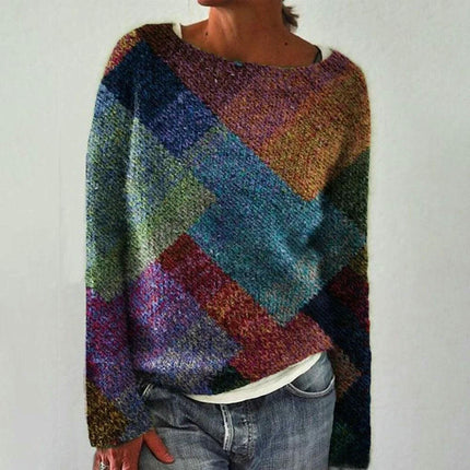 3D Printed Women's Pullover Sweater Casual Loose Long Sleeve Knit Top