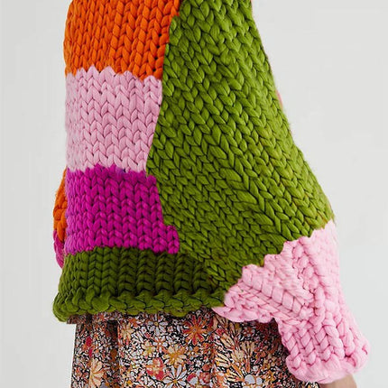 Women's Rainbow Cropped Cardigan Sweater Long Sleeve Loose Chunky Knit Cardigan