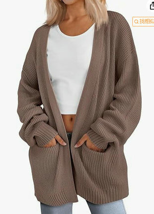 Women's Solid Color Knitted Cardigan Sweater Long Sleeve Loose Buttonless