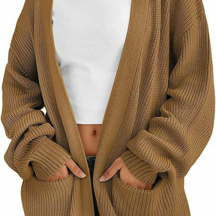 Women's Solid Color Knitted Cardigan Sweater Long Sleeve Loose Buttonless