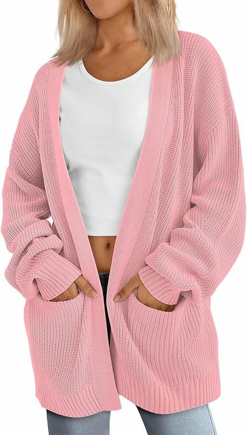 Women's Solid Color Knitted Cardigan Sweater Long Sleeve Loose Buttonless