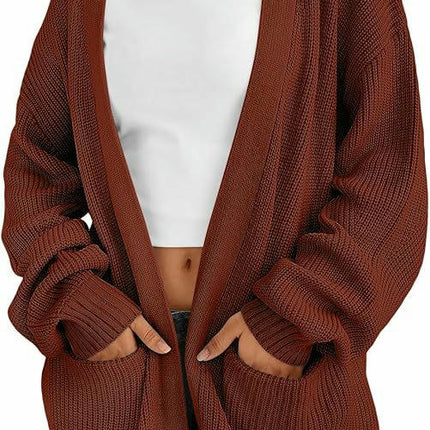 Women's Solid Color Knitted Cardigan Sweater Long Sleeve Loose Buttonless