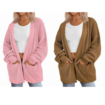 Women's Solid Color Knitted Cardigan Sweater Long Sleeve Loose Buttonless