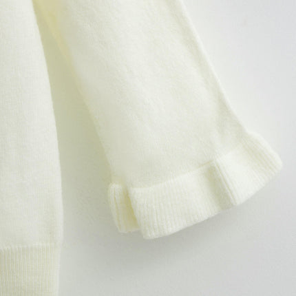 Women's V Neck Sweater Soft Ruffle Fashion Button Loose Knit Pullover Sweaters