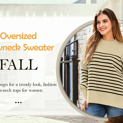 Women's Crew Neck Batwing Sleeve Sweater Ribbed Knit Side Slit Pullover Top 1