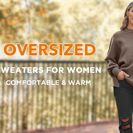 Women's Crew Neck Batwing Sleeve Sweater Ribbed Knit Side Slit Pullover Top