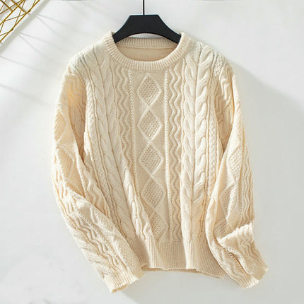 Women's Fashion Twist Sweater Long Sleeve Crewneck Vintage Casual Pullover Tops