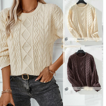 Women's Fashion Twist Sweater Long Sleeve Crewneck Vintage Casual Pullover Tops