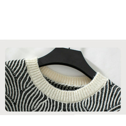 Womens Casual Striped Sweater Loose Long Sleeve Contrast Color Pullover Cardigan