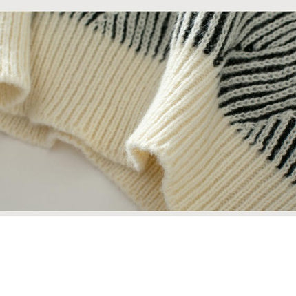 Womens Casual Striped Sweater Loose Long Sleeve Contrast Color Pullover Cardigan