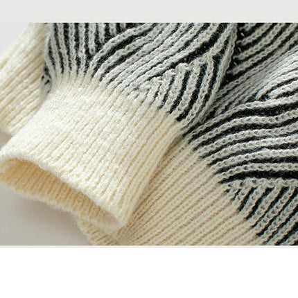Womens Casual Striped Sweater Loose Long Sleeve Contrast Color Pullover Cardigan