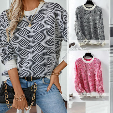 Womens Casual Striped Sweater Loose Long Sleeve Contrast Color Pullover Cardigan