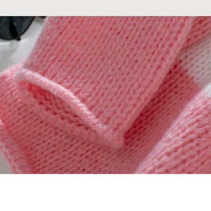 Women Striped Knit Sweaters Drop Shoulder Color Block Long Sleeve Loose Fit Pullover Tops