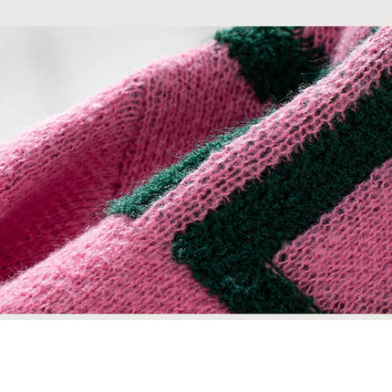 Women's Knitted Cardigan Jacket Letter Printed Mid-Length Button Sweater